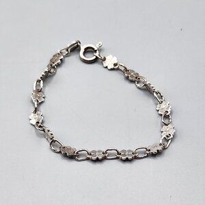 Sterling Silver Four Leaf Clover Child's Chain Bracelet Luck of the Irish